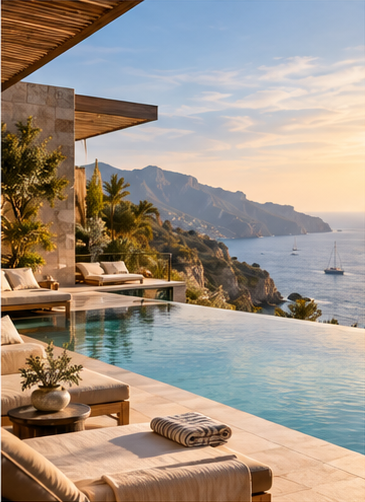 Infinity pool terrace overlooking a coastal cliff