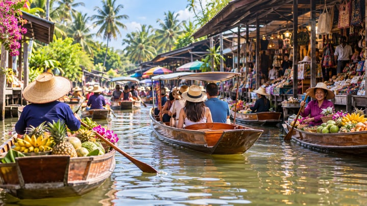 Floating market boats in Thailand